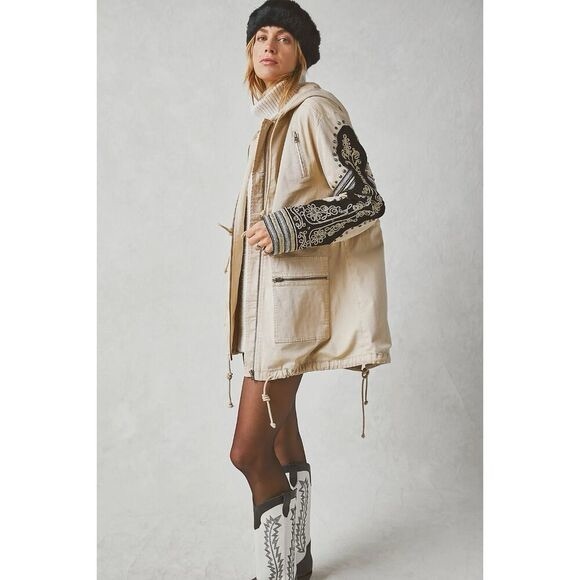 Free People Jackets & Blazers - Free People Golden Quills Military Parka with Embroidered Sleeves